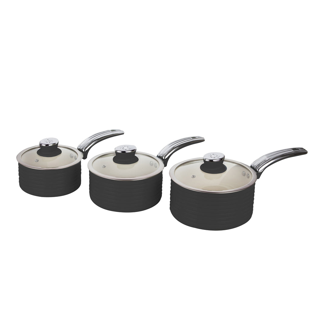 Swan Retro 5 Piece Non-Stick Ceramic Aluminium Pan Set | Black