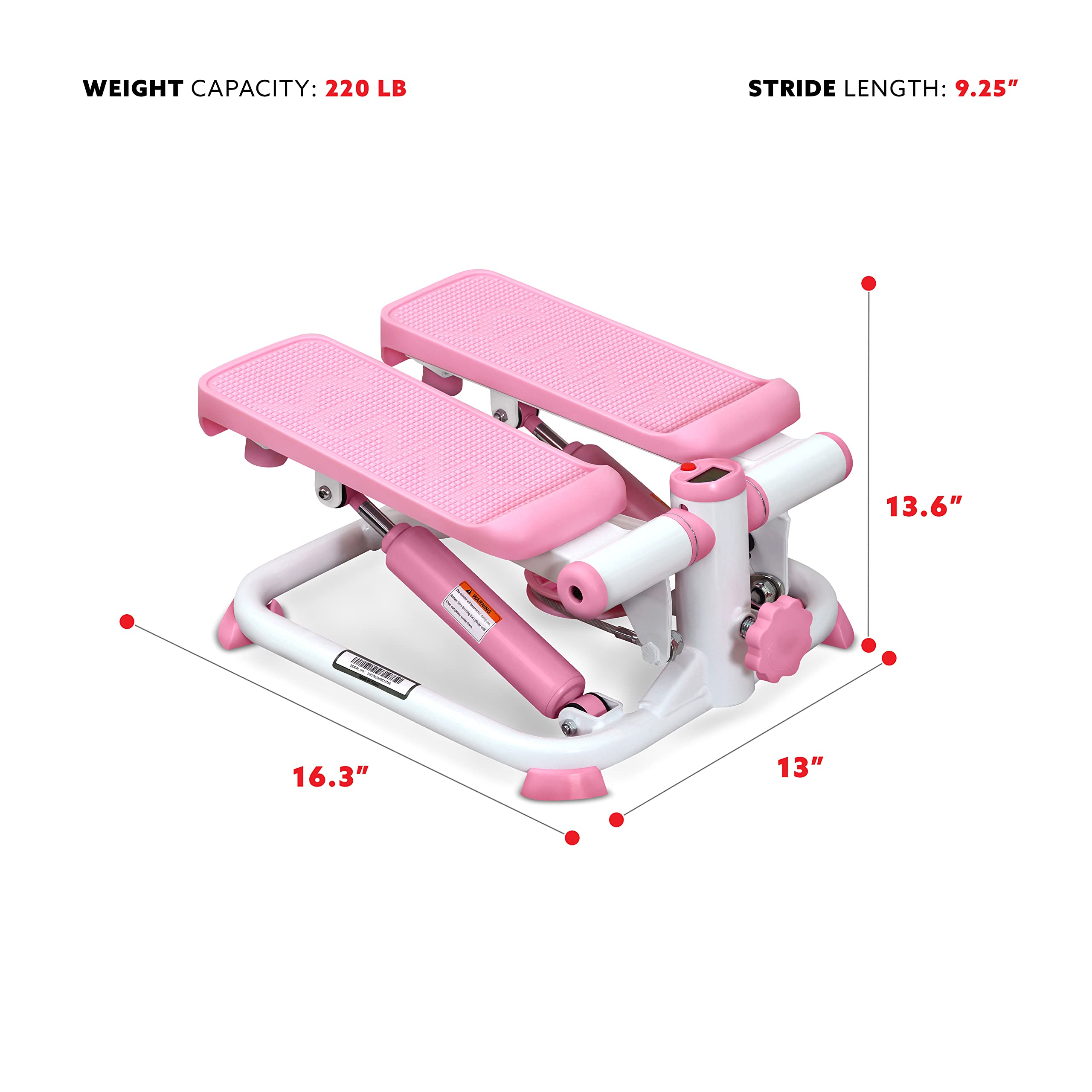 Sunny Health & Fitness Mini Stair Stepper – Portable Pink Exercise Machine