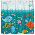 Sunlit Cartoon Sea Creatures Kids Shower Curtain | 71x71 Polyester