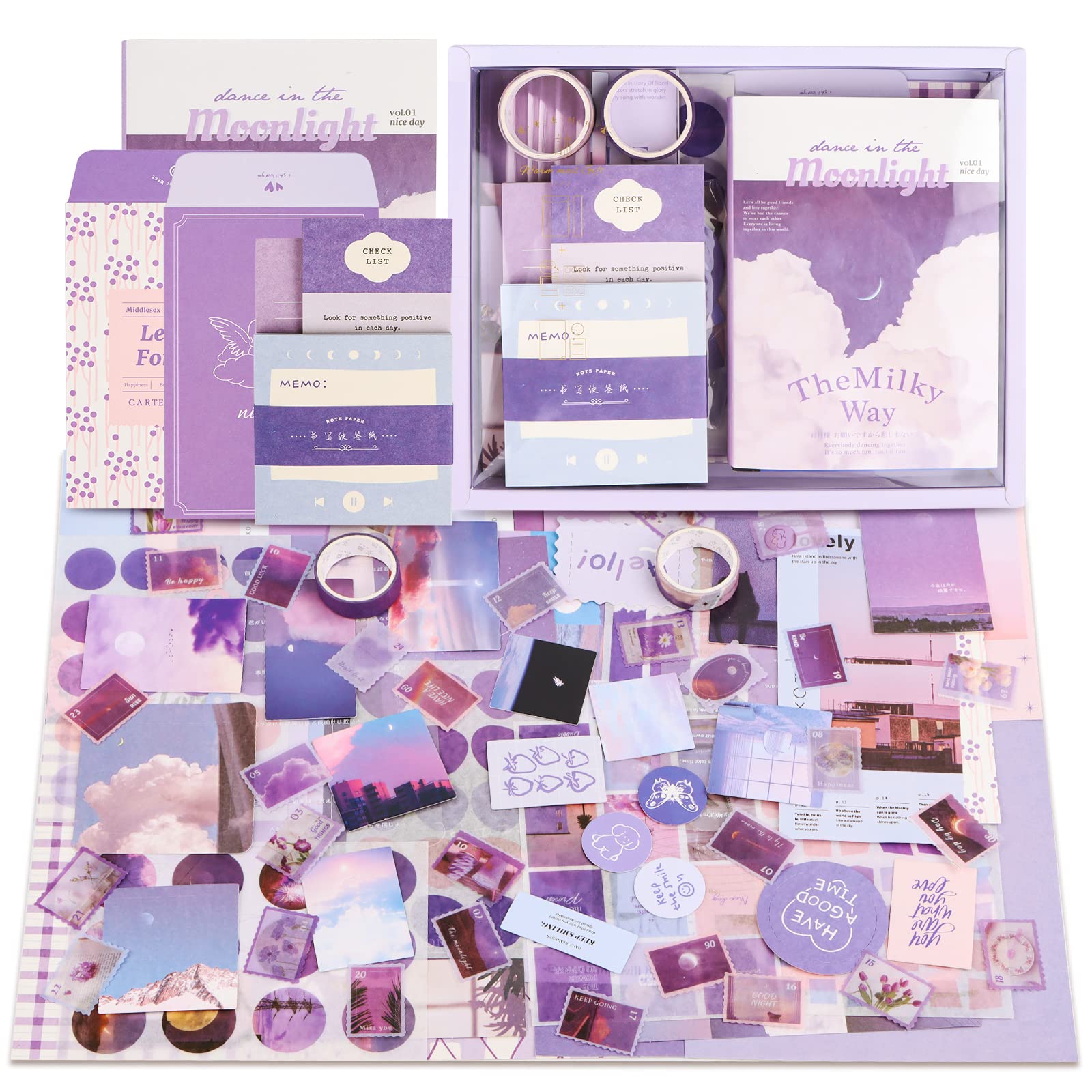 RUNEAY 346 Pcs Vintage Scrapbook Kit | Purple Aesthetic Bullet Journal Set