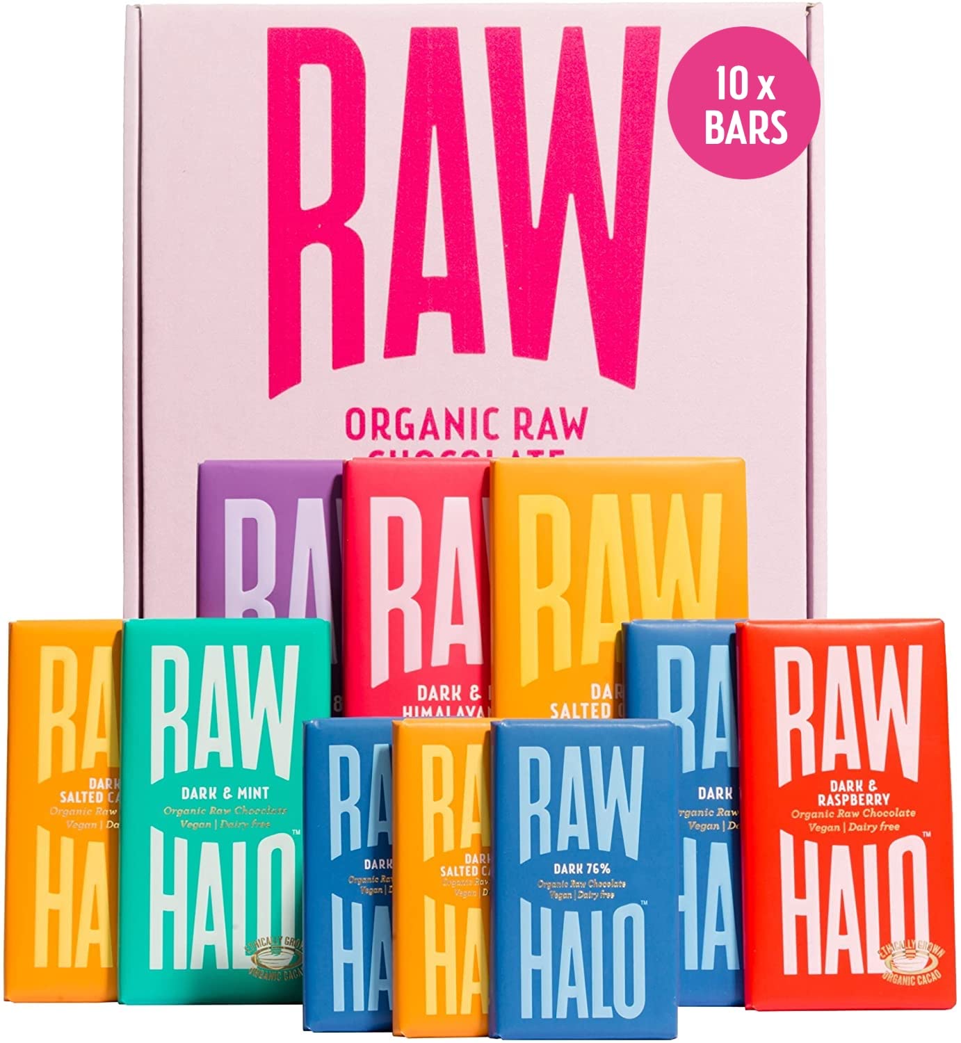 Raw Halo Dark Collection Vegan Chocolate Bars | Organic & Dairy Free – 10 Pack