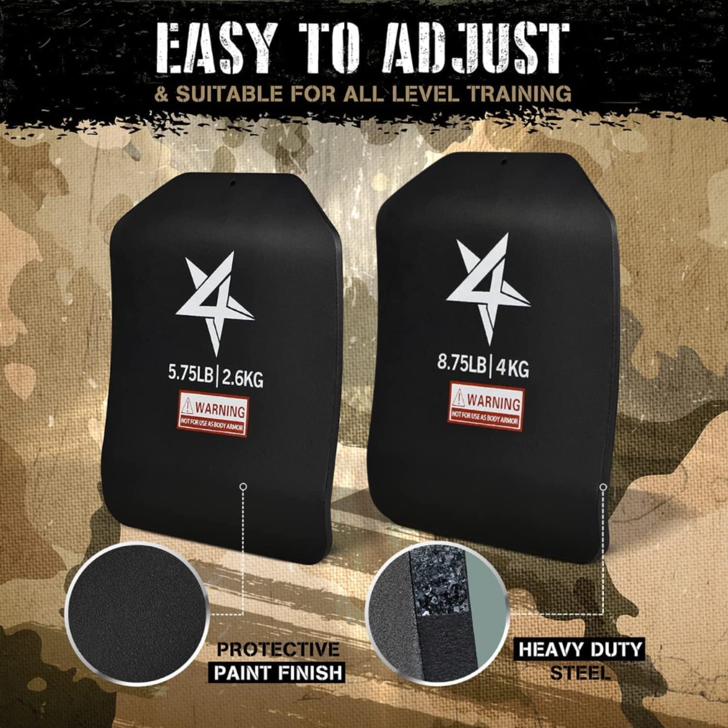 Yes4All Curved Tactical Weight Vest Plates – 5.75lb Powder Coated Steel