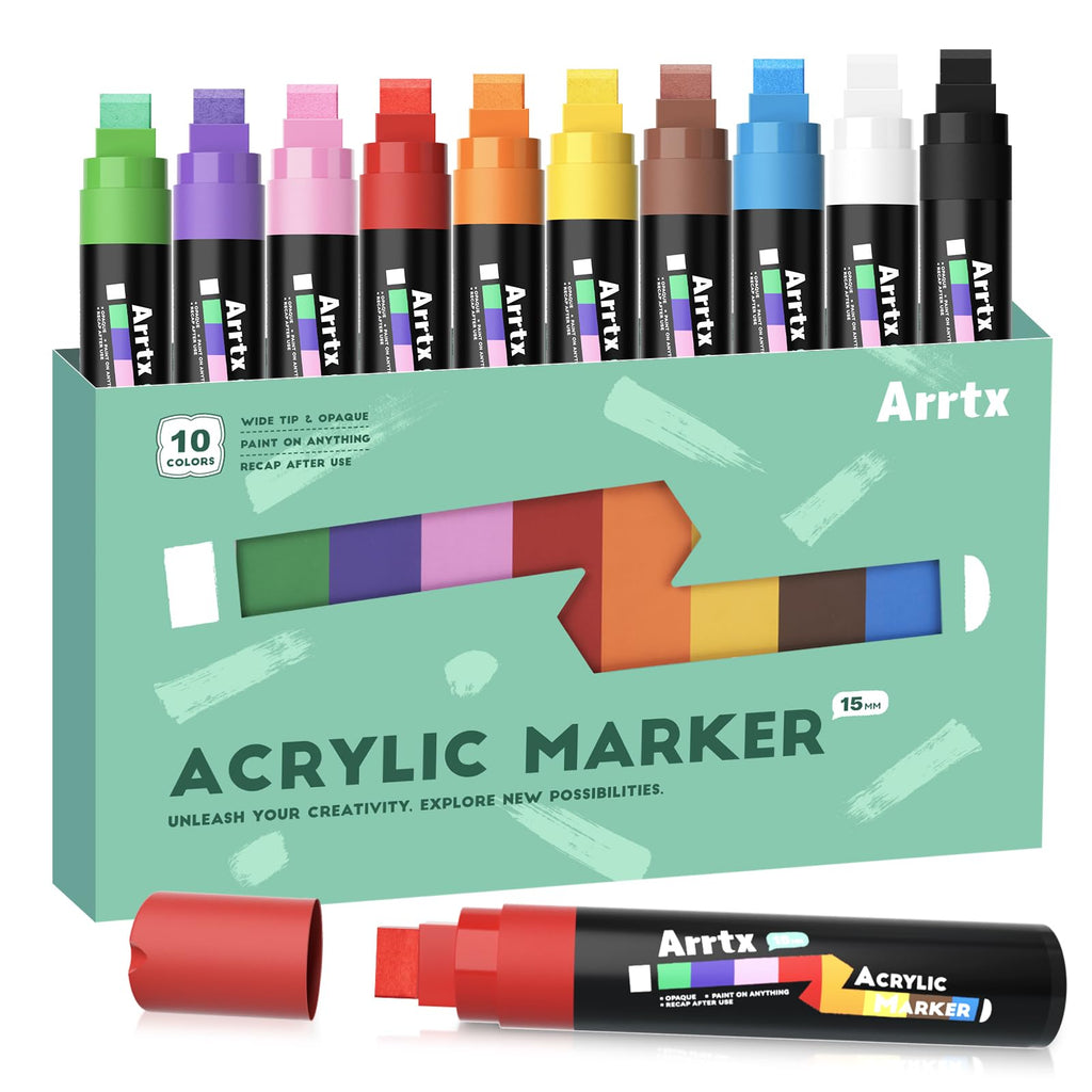 Arrtx 15mm Jumbo Acrylic Paint Pens | 10 Colors Wide Felt Tip Markers