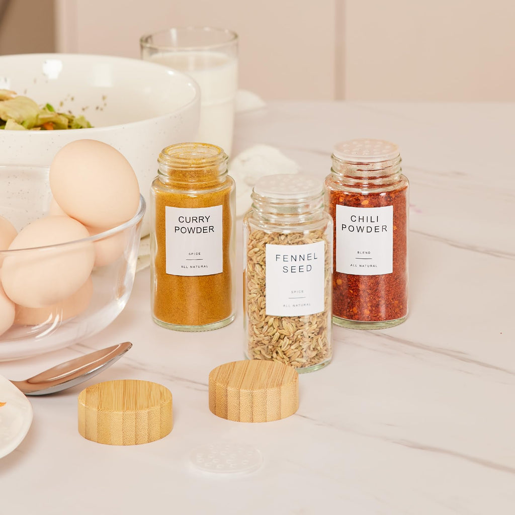 Yangbaga 24-Piece Glass Spice Jars with Bamboo Lids and Shaker Lids