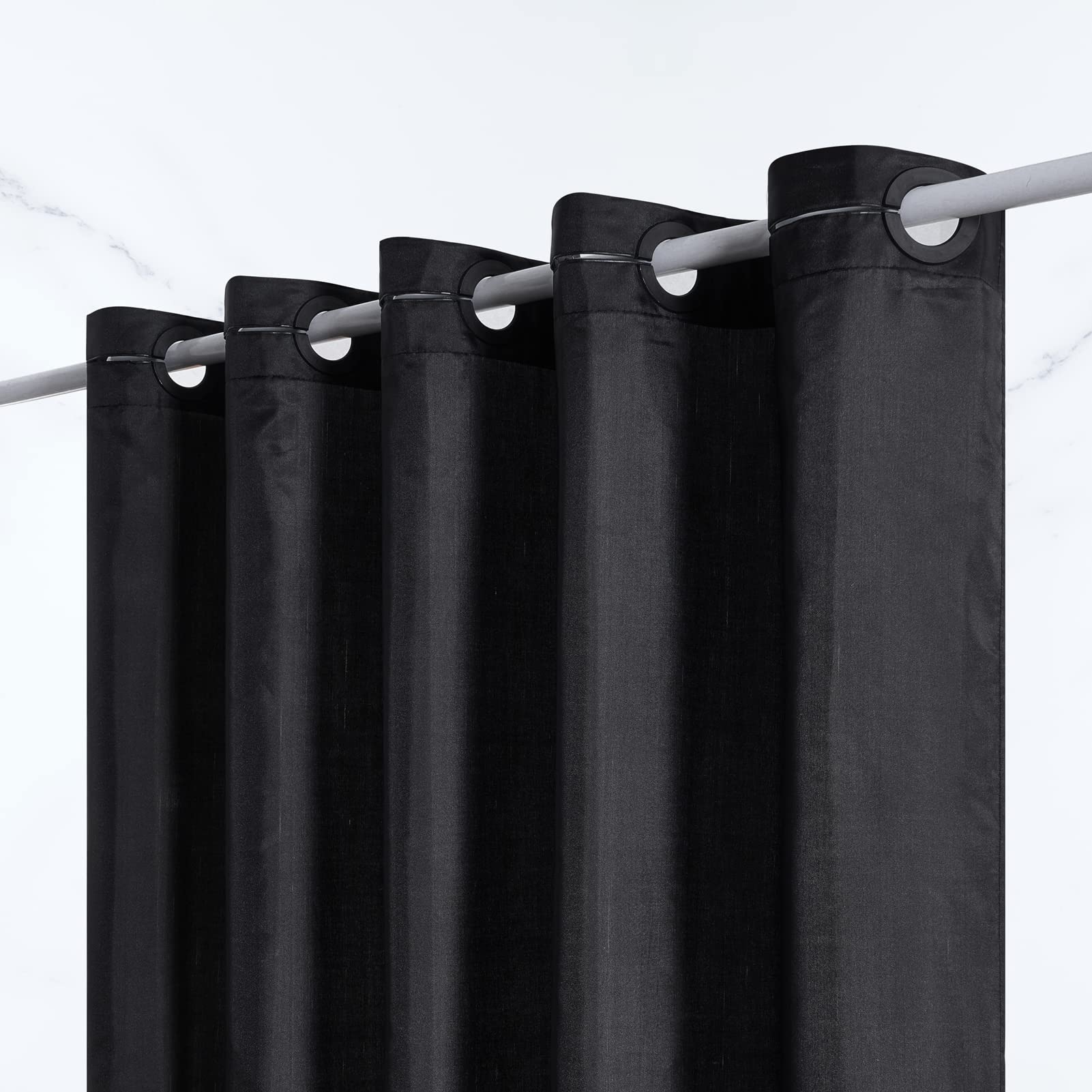 Furlinic Black Hookless Shower Curtain | Mold Resistant Polyester – 35x72