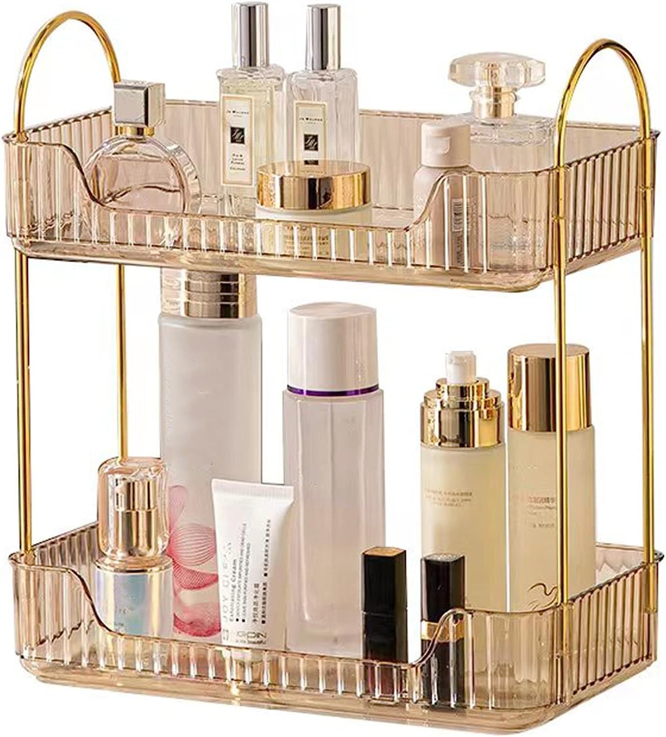 Jolof Store Amber 2-Tier Vanity Shelf | Bathroom Skincare & Makeup Organizer