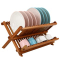 Utoplike Teak Wood Dish Drying Rack – Collapsible 2-Tier Plate Drainer