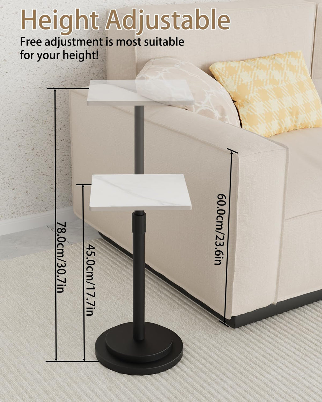 GUOHNHE Square Side Table, Height Adjustable Drink Stand, 1 Pack, White - image 4