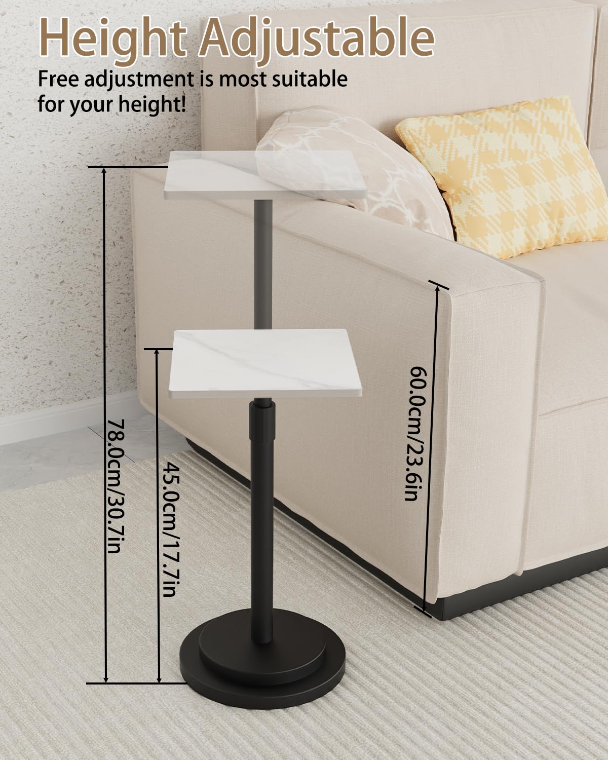 GUOHNHE Square Side Table, Height Adjustable Drink Stand, 1 Pack, White - image 4