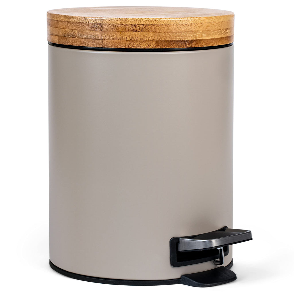 Kazai 5L Bathroom Bin | Soft Close Bamboo Lid & Matte Taupe Finish