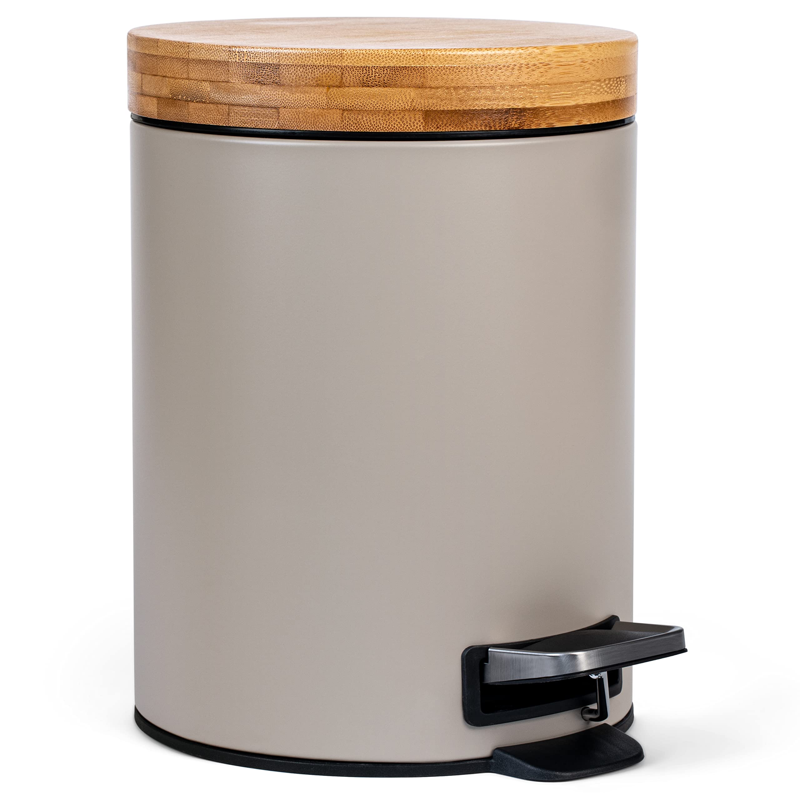 Kazai 5L Bathroom Bin | Soft Close Bamboo Lid & Matte Taupe Finish