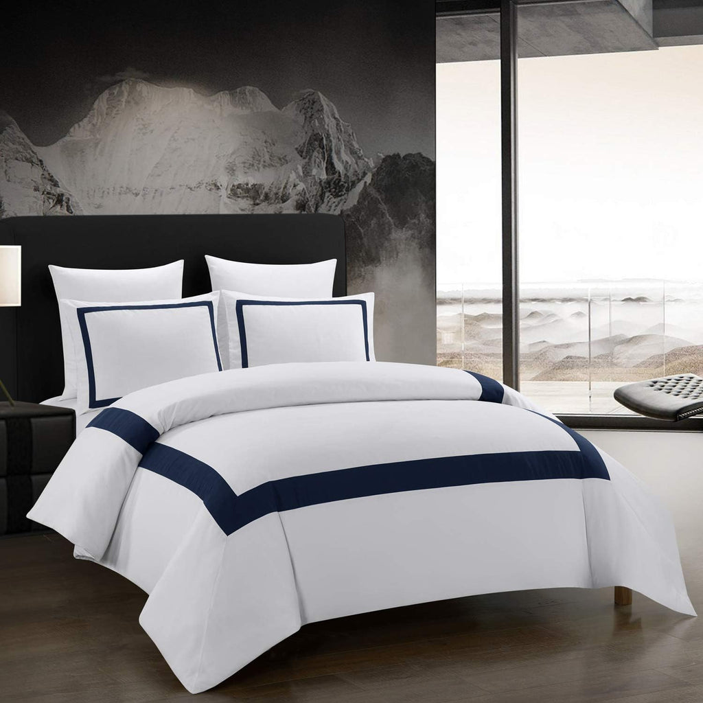 OSVINO Microfiber Duvet Cover Set | Navy Simple Line Bedding – Double