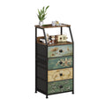 VEDECASA Slim 4 Drawer Chest – Retro Fabric Bedside Table with Wood Top