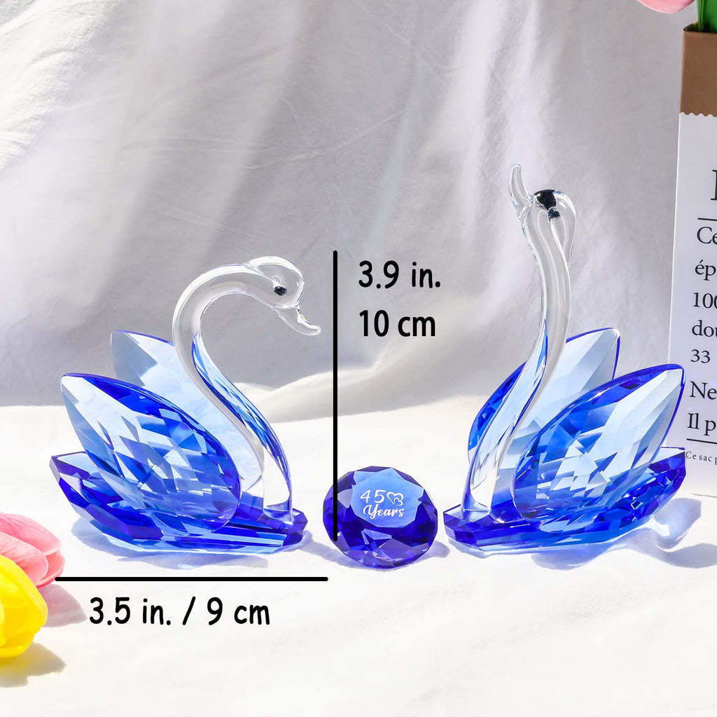 Jolof Store Crystal Swan Figurines | 45th Sapphire Anniversary Glass Gift