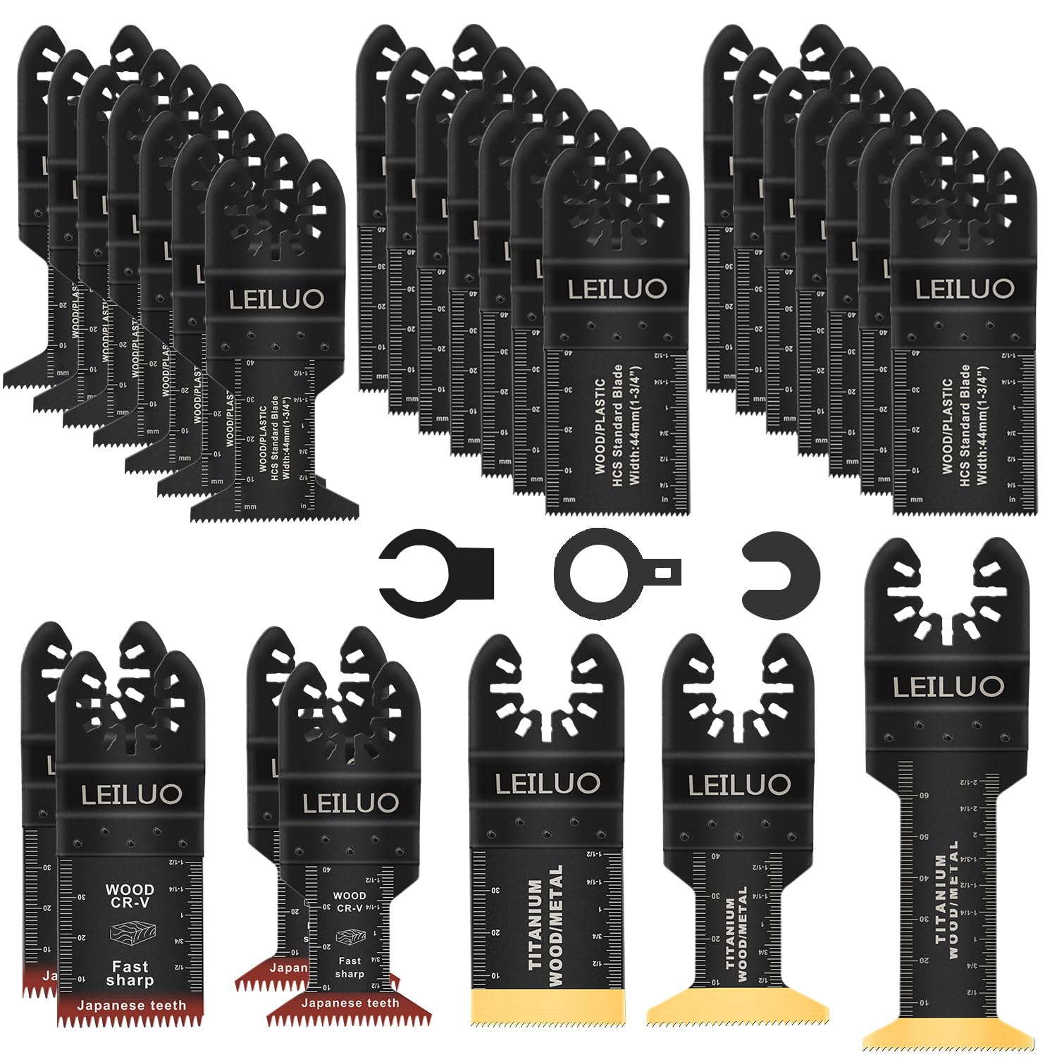 LEILUO 32 Pcs Titanium Oscillating Multi Tool Blades Kit for Wood & Nails