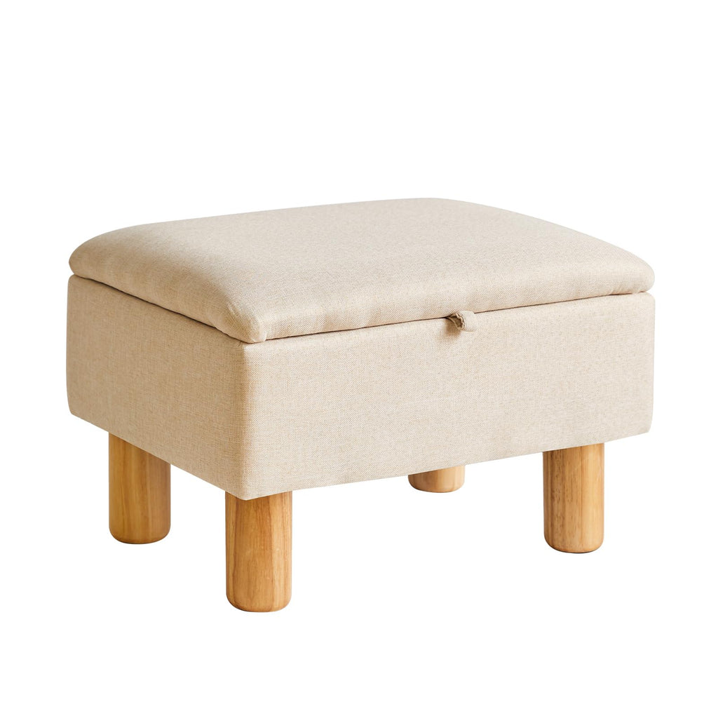 Aibiju Small Storage Ottoman – Linen Fabric Footstool with Wooden Legs