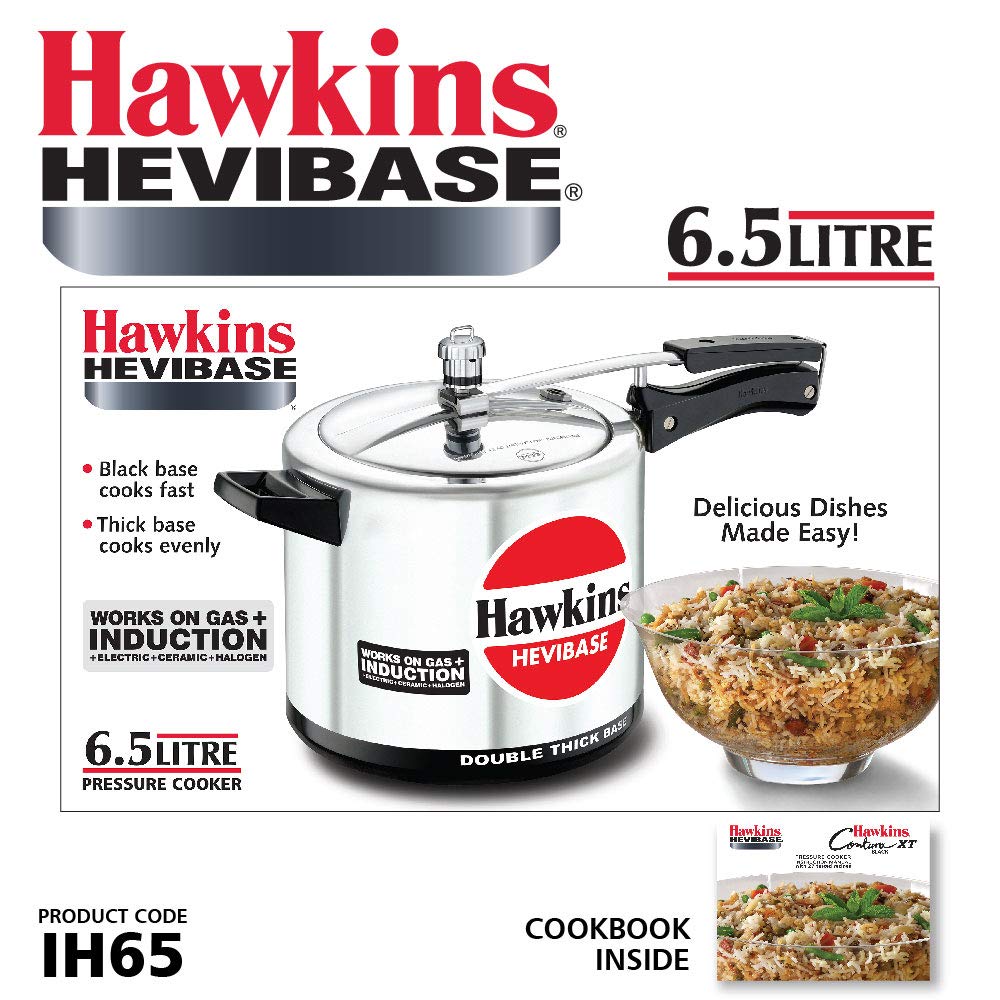 Hawkins Hevibase Pressure Cooker | 6.5 Litre Induction Base – Silver