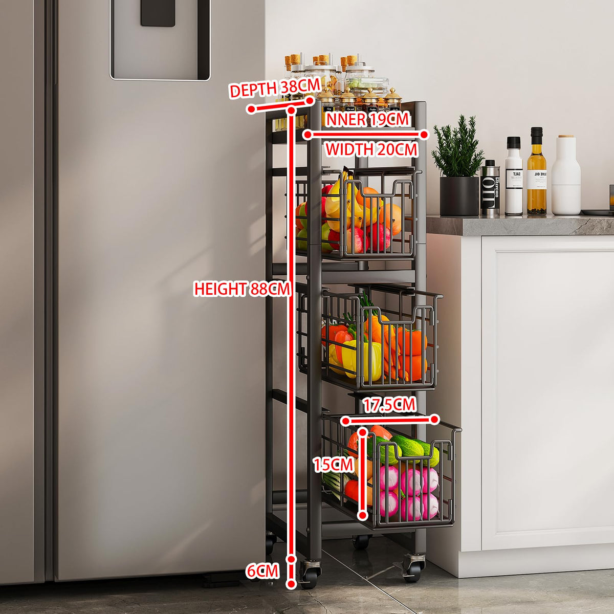 4-Tier Pull-Out Storage Organizer Rolling Utility Cart - Universal Metal Craft Shelf Trolley for Home Kitchen Bathroom Bedroom Office Classroom - image 5