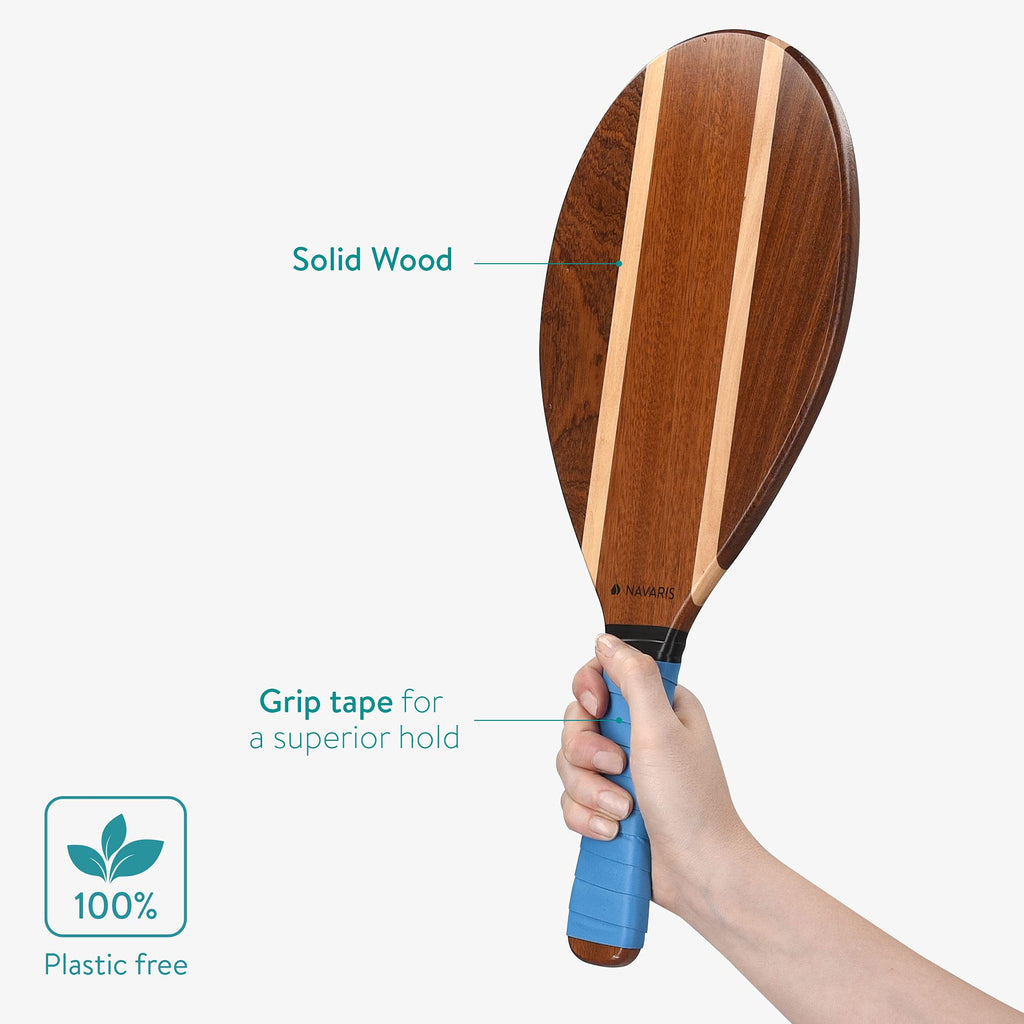 Navaris Frescobol Beach Rackets Set – 2 Varnished Wooden Paddles