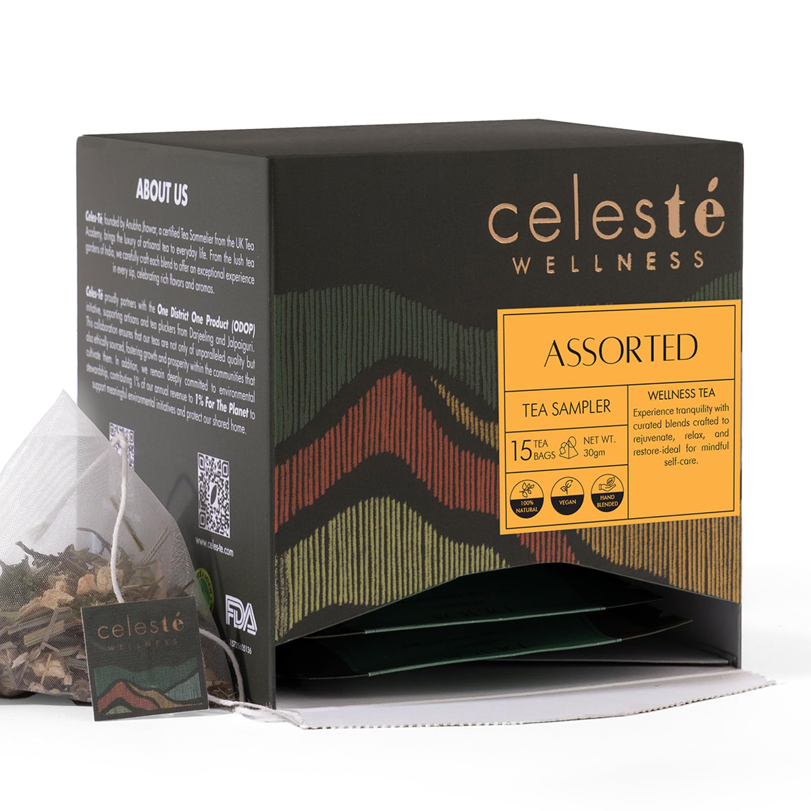 Celeste Assorted Tea Bags - 15 Pyramid Herbal & Green Tea Sampler