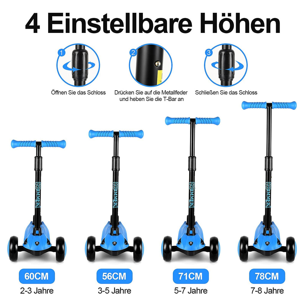 IMMEK 3-Wheel Kids Kick Scooter with LED Flashing Wheels and Steering Lock