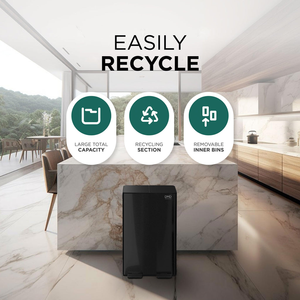 DMD 60L Dual Stainless Steel Recycling Bin with 3L Compost Bin
