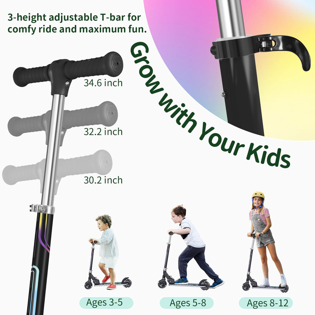 BELEEV V2 Kids Kick Scooter | Light-Up Wheels & Deck | Foldable 2-Wheel