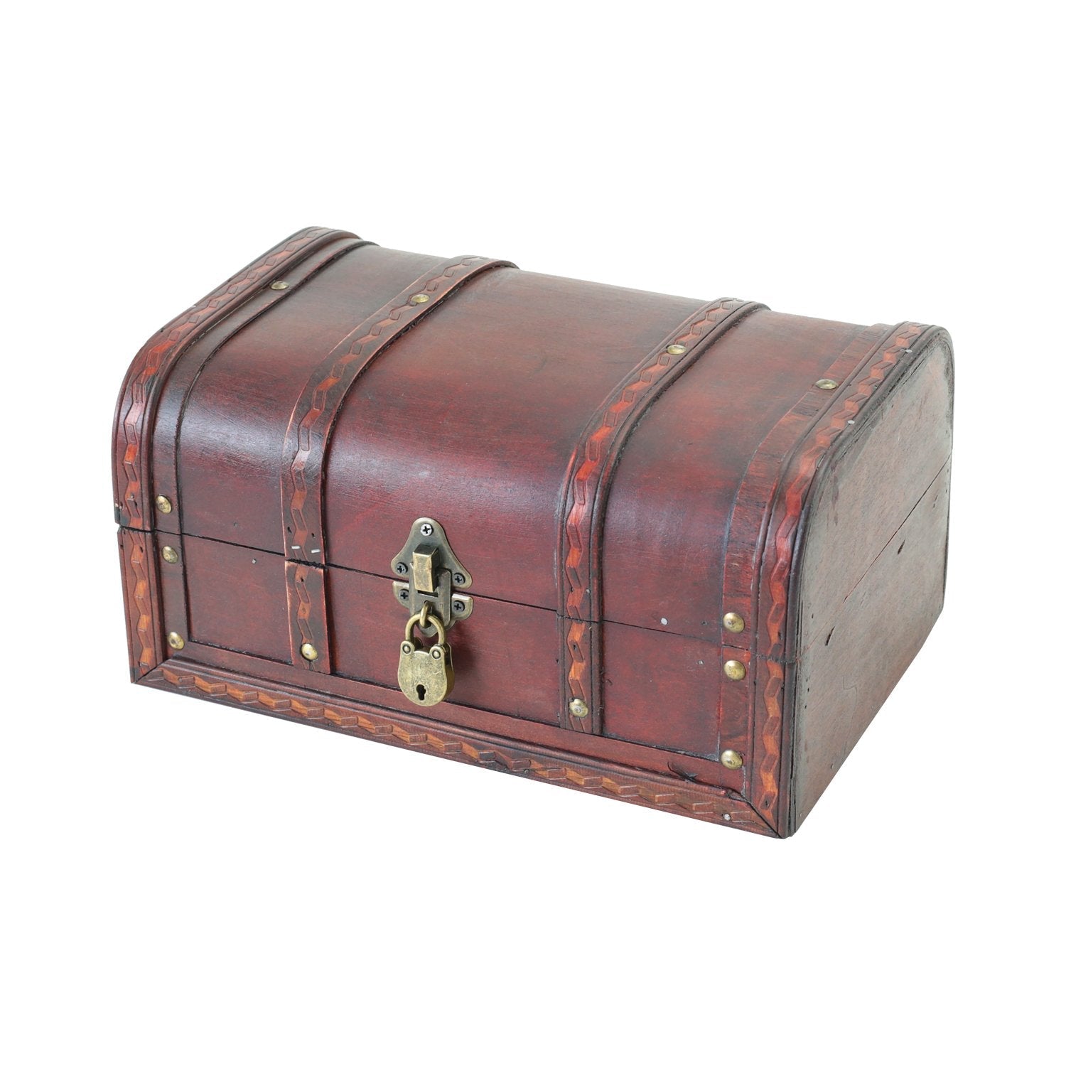 HMF Wooden Treasure Chest with Lock – Antique Vintage Storage Box