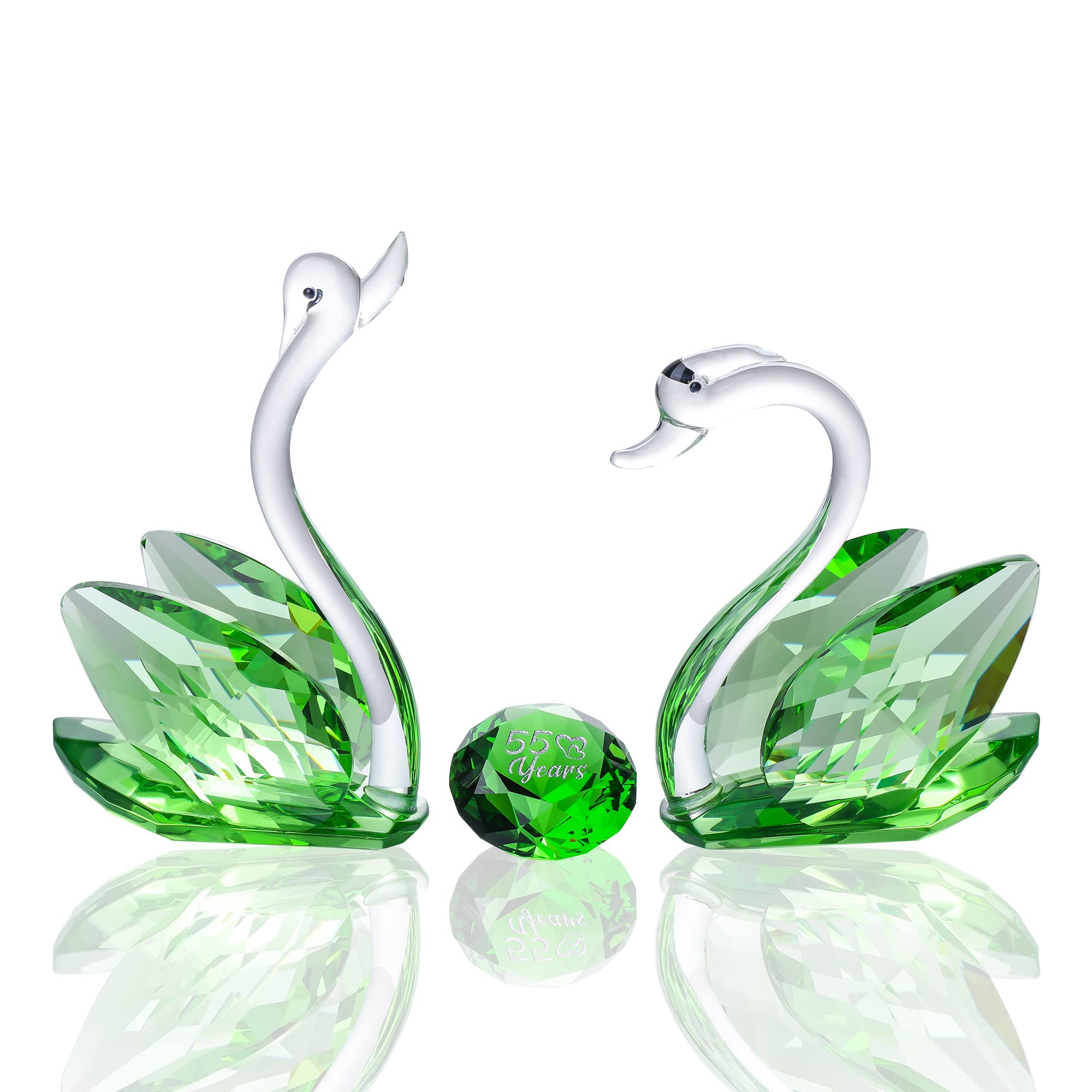 Crystal Green Swans | 55th Emerald Wedding Anniversary Gift