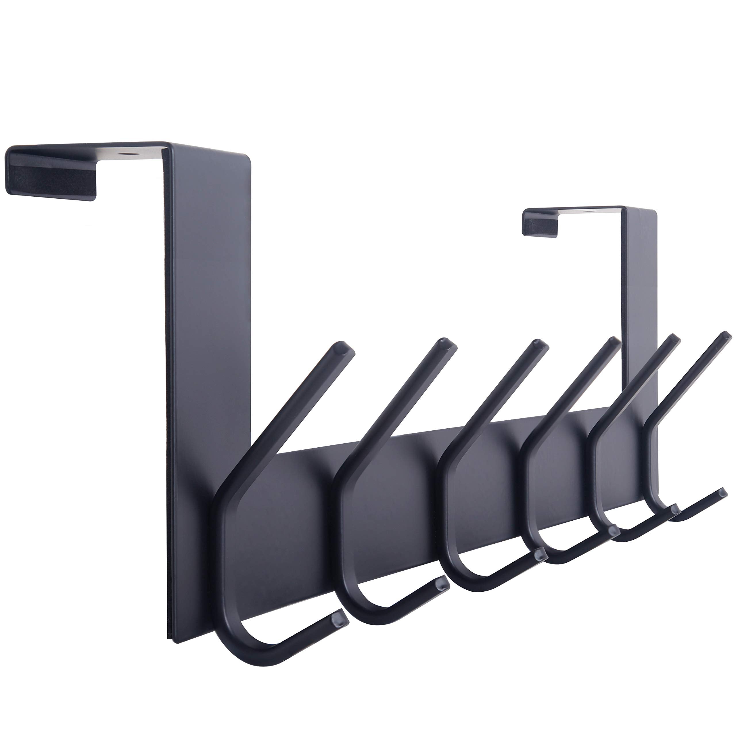 WEBI Over The Door Hook Rack – 6 Hook Metal Towel Hanger for Bathroom, Black