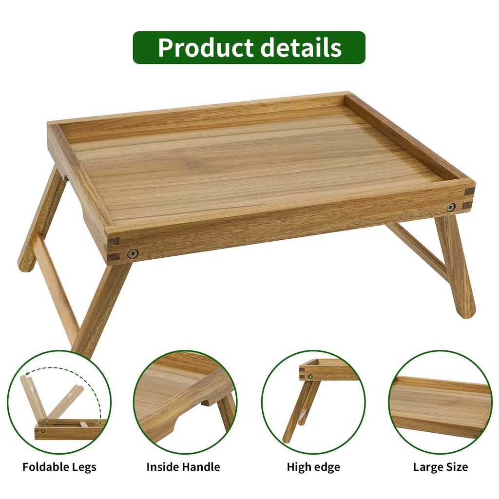 VaeFae Acacia Wood Bed Tray - Folding Breakfast Table and Laptop Desk