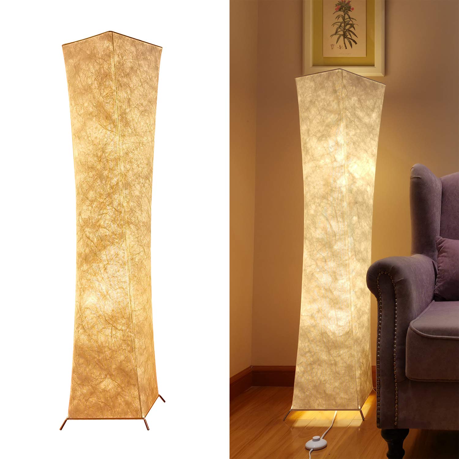 Modern Arc Floor Lamp – Tall White Fabric Standing Light