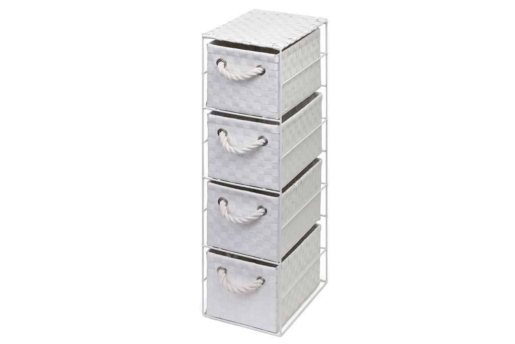 Arpan 4 Drawer Storage Cabinet – White Woven Unit for Bathroom & Office