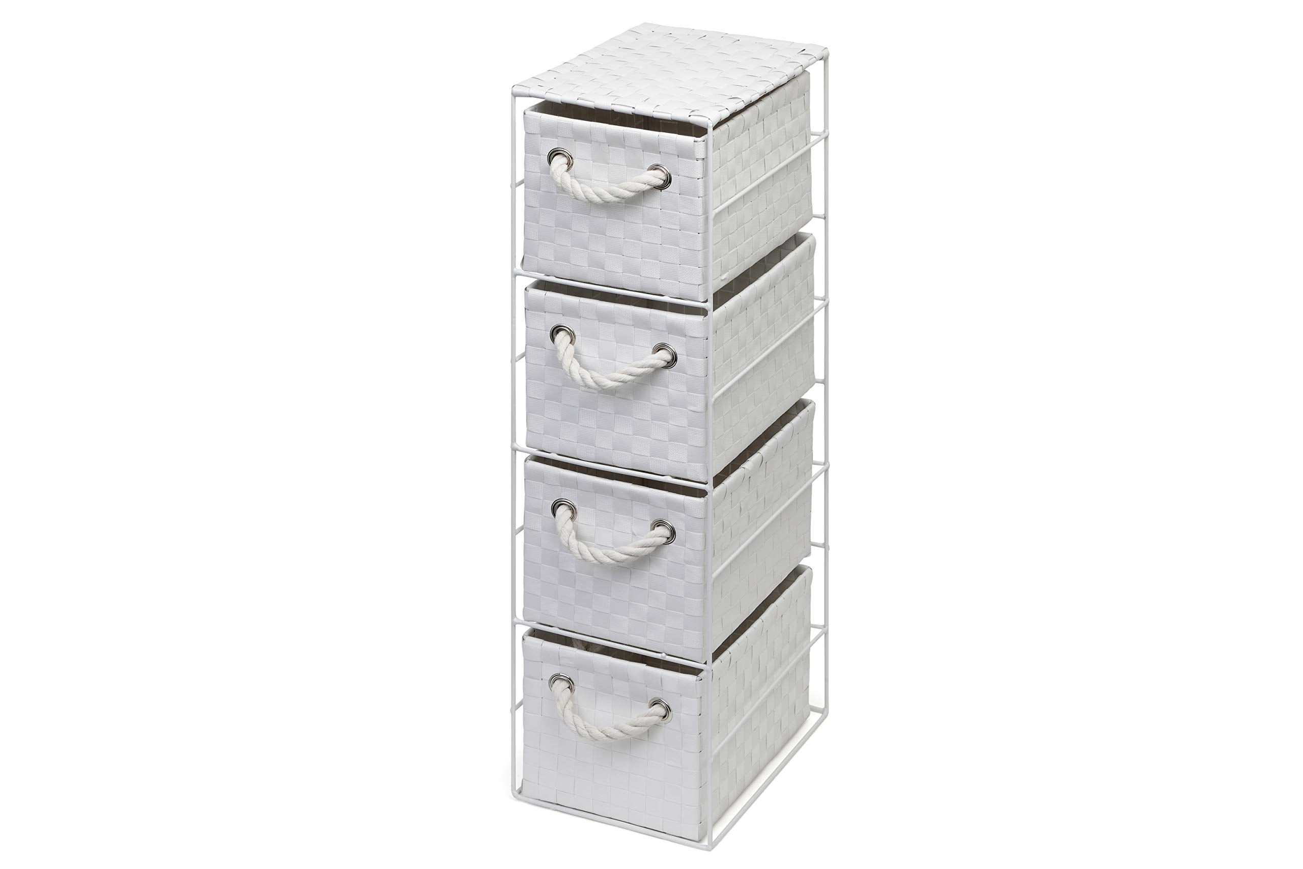 Arpan 4 Drawer Storage Cabinet – White Woven Unit for Bathroom & Office
