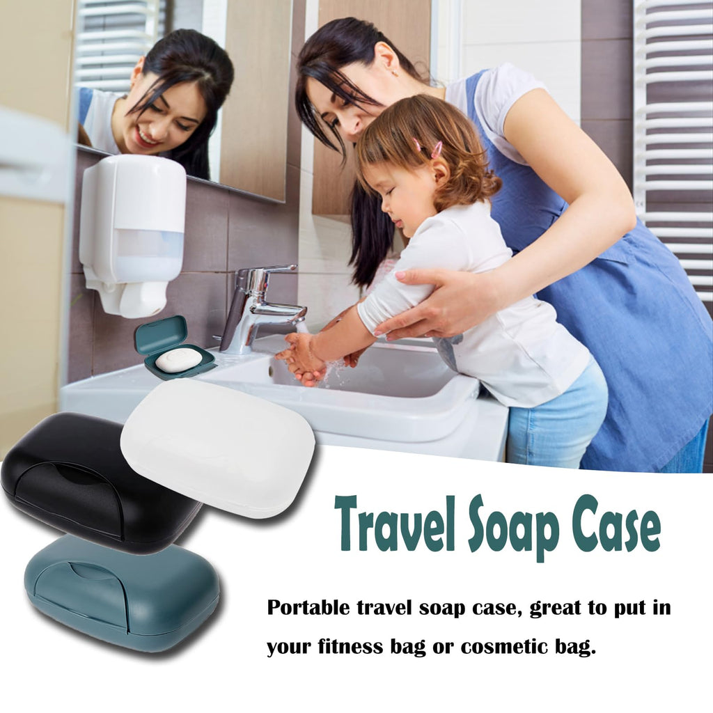 3-in-1 Soap Case - Waterproof & Leakproof Soap Bar Holder with Lid - Portable for Shower & Travel Black, White, Navy Blue