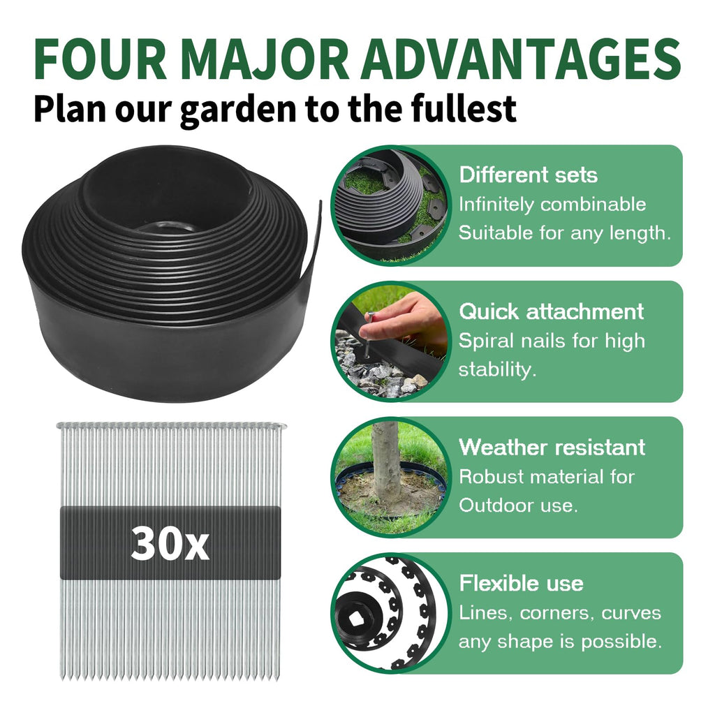 YEEBECA Flexible Lawn Edging Kit | 33ft Garden Border with 30 Steel Anchors