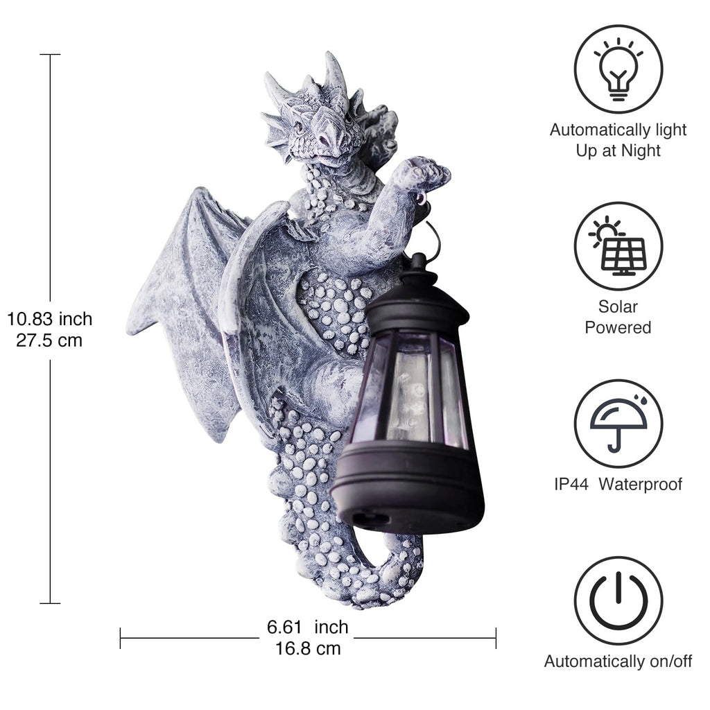Jolof Store Garden Dragon Statue with Solar Lantern – Resin Tree Hugger Decor