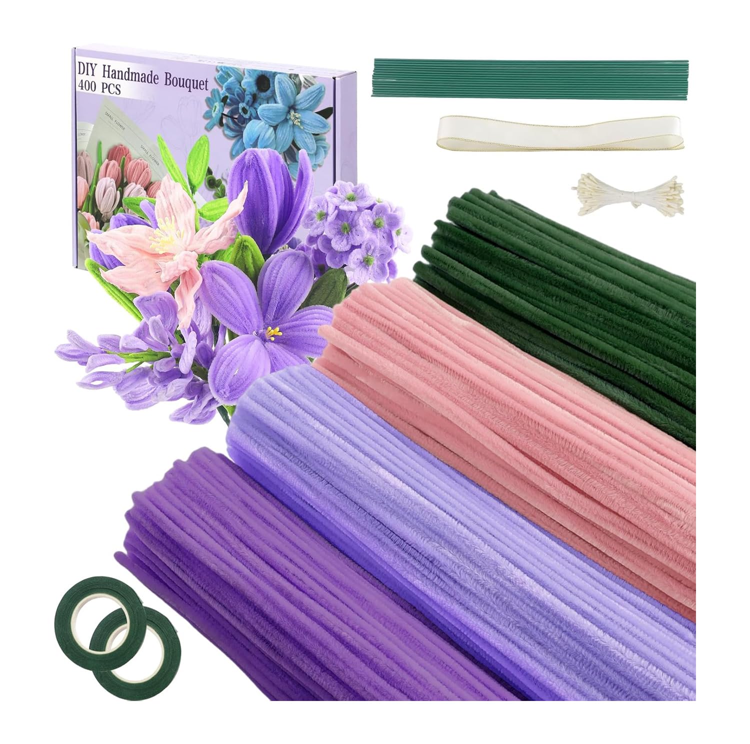 DGHOME 400pcs Pipe Cleaners Craft Kit for DIY Tulip Flower Bouquet