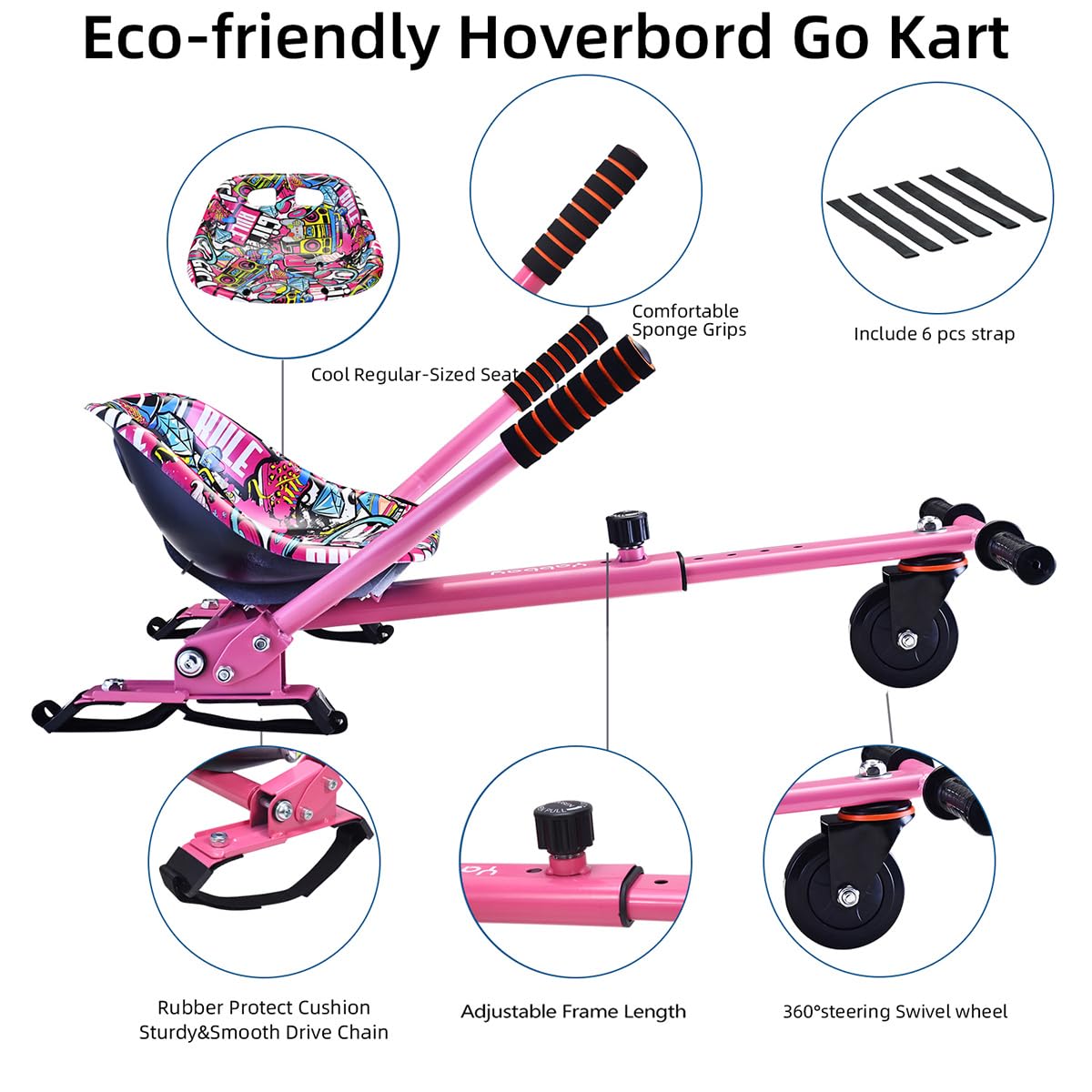 Fastvert Hoverboard Go Kart Attachment | Adjustable Seat for 6.5-10" Wheels