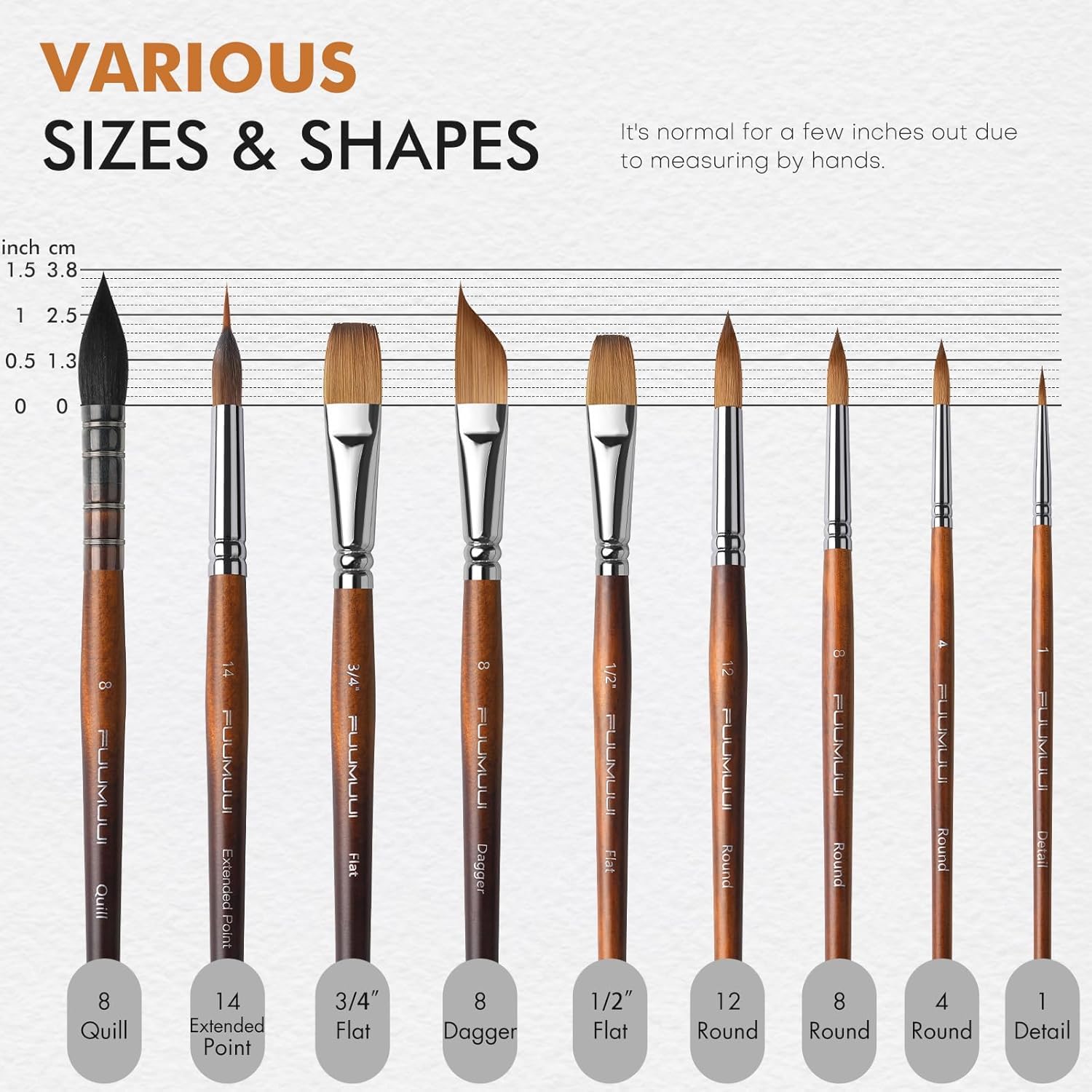 Fuumuui Professional Sable & Squirrel Hair Watercolour Brushes - 9pc Set