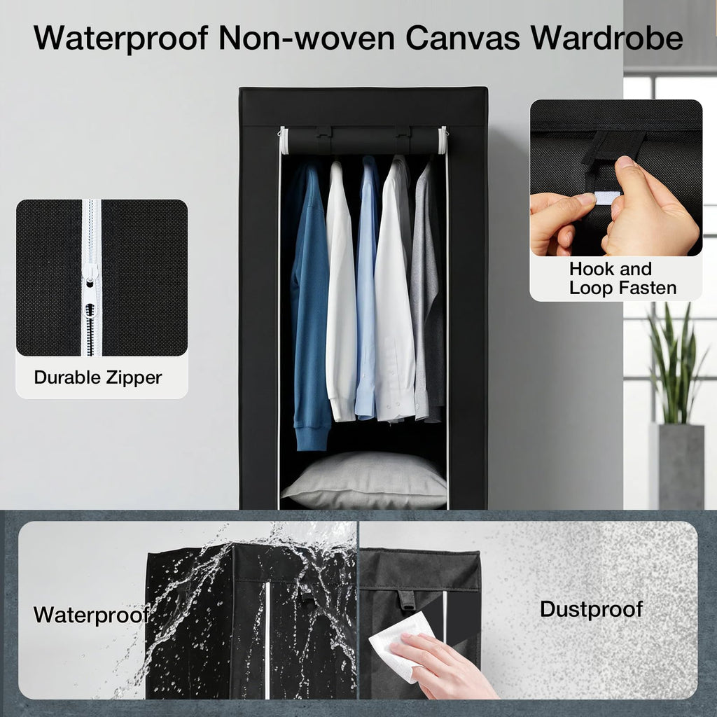 Single Canvas Wardrobe with 2 Drawers and Hanging Rail 160 x 59 x 43CM - image 4