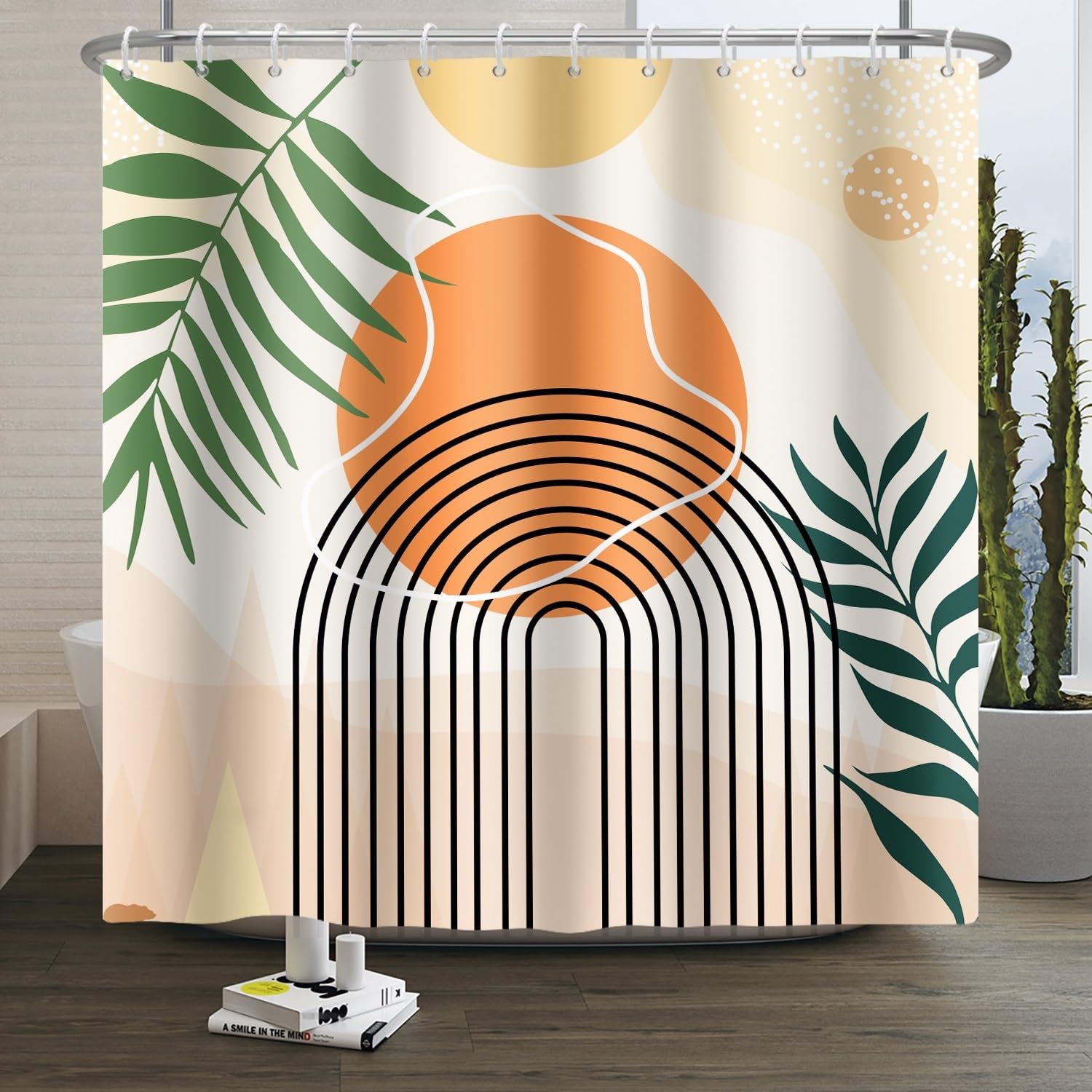 Xiaoterna Boho Sun Line Shower Curtain – Waterproof Polyester Fabric
