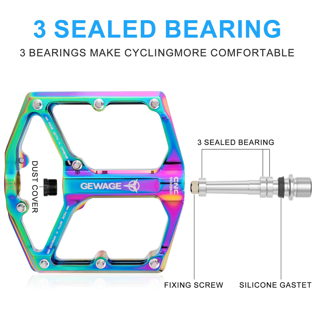 GEWAGE Flat Bike Pedals | CNC Aluminum 3 Sealed Bearings - Colourful