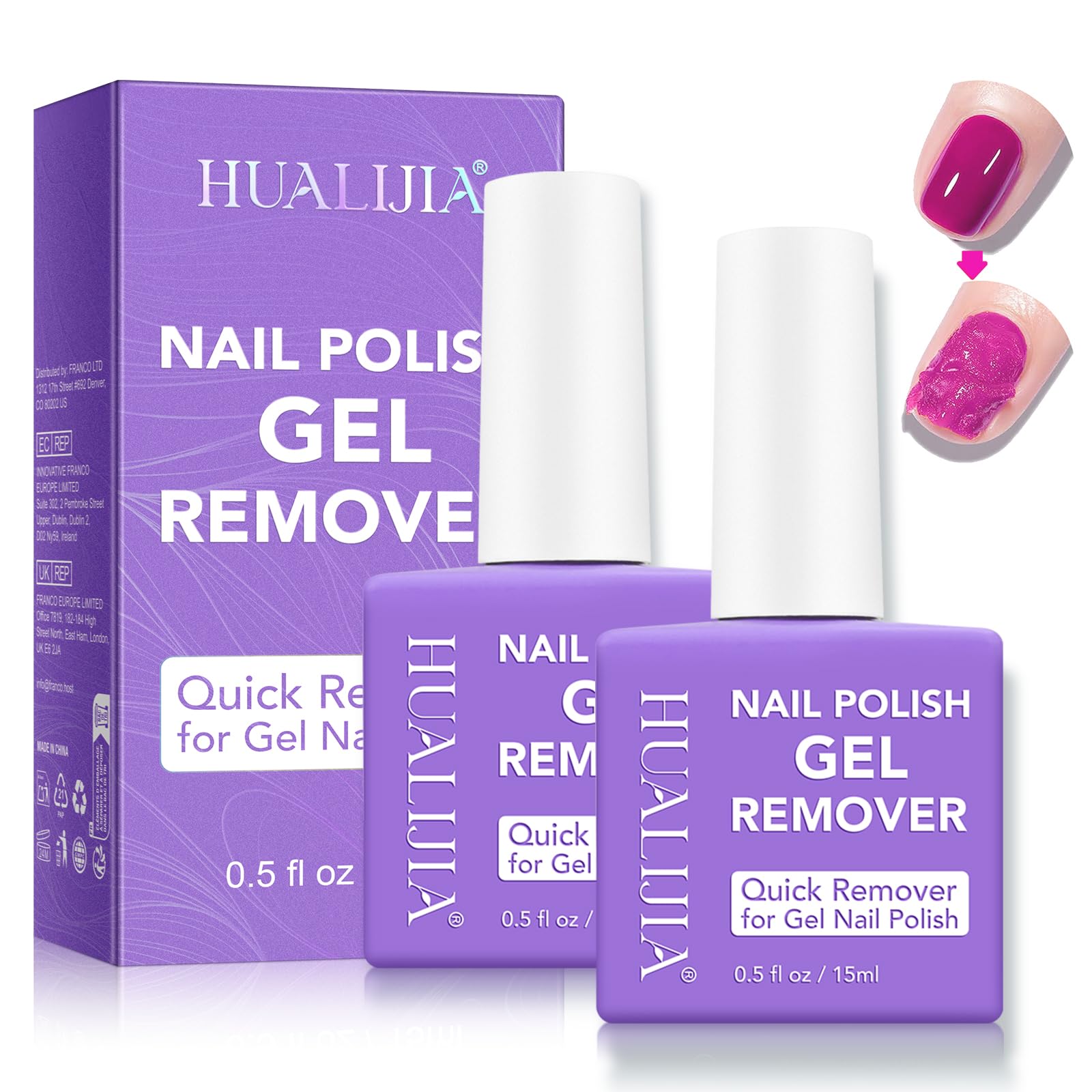Jolof Store Gel Nail Polish Remover 2-Pack | Fast 2-5 Min Soak-Off Kit