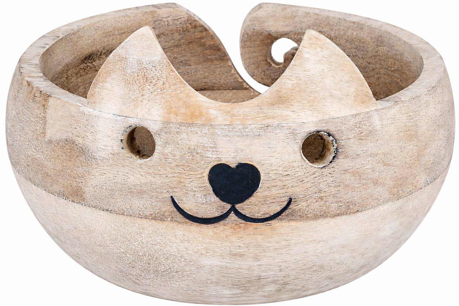 Eximious India Cat Design Mango Wood Yarn Bowl for Knitting and Crochet