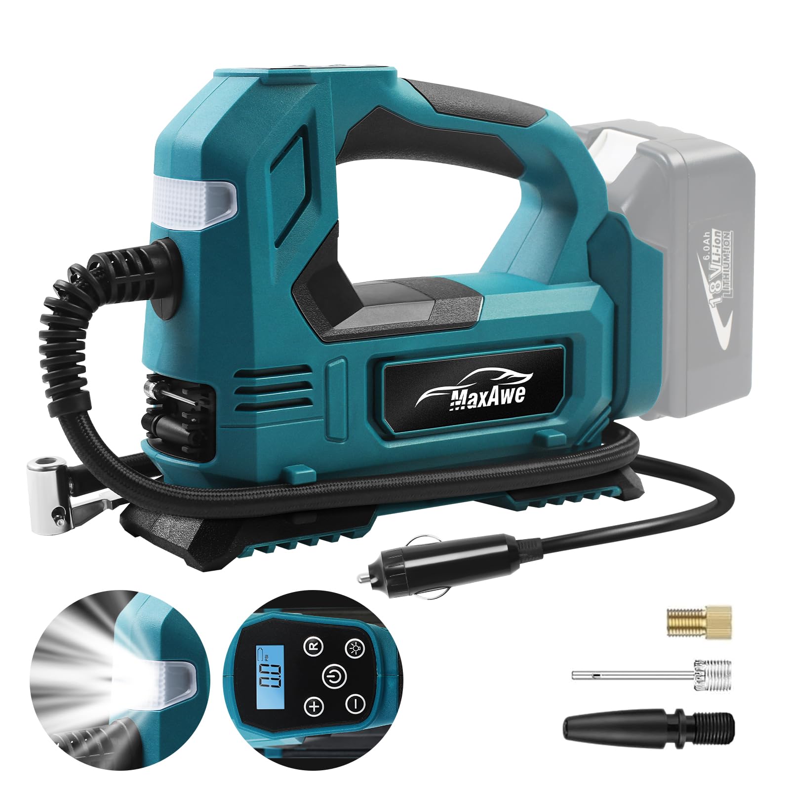 MaxAwe Cordless Air Compressor for Makita 18V – Portable Tire Inflator