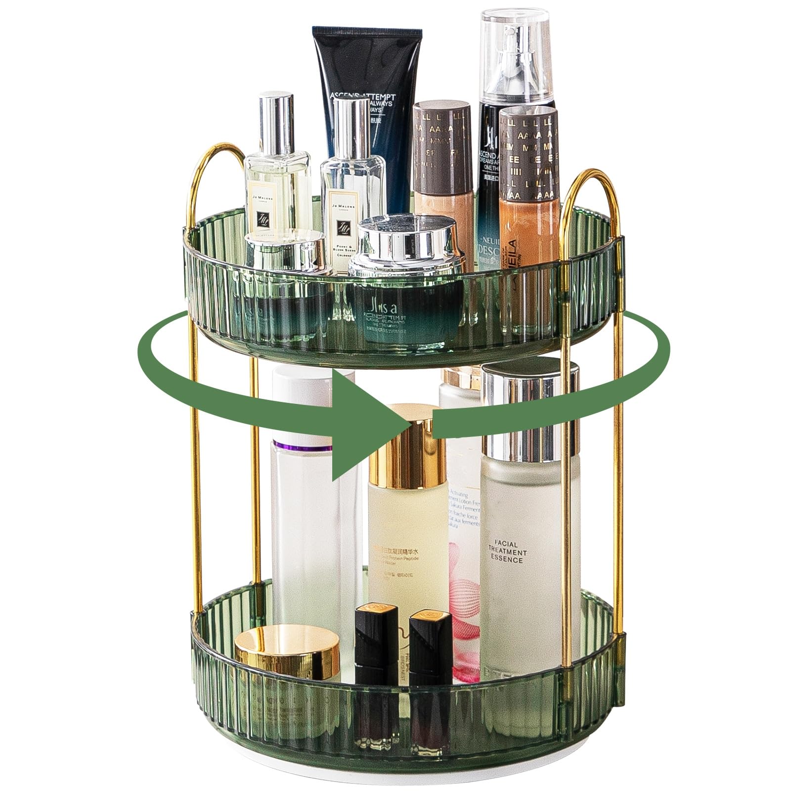 CESTATIVO 360 Rotating Makeup Organiser - 2 Tier Green Skincare Storage