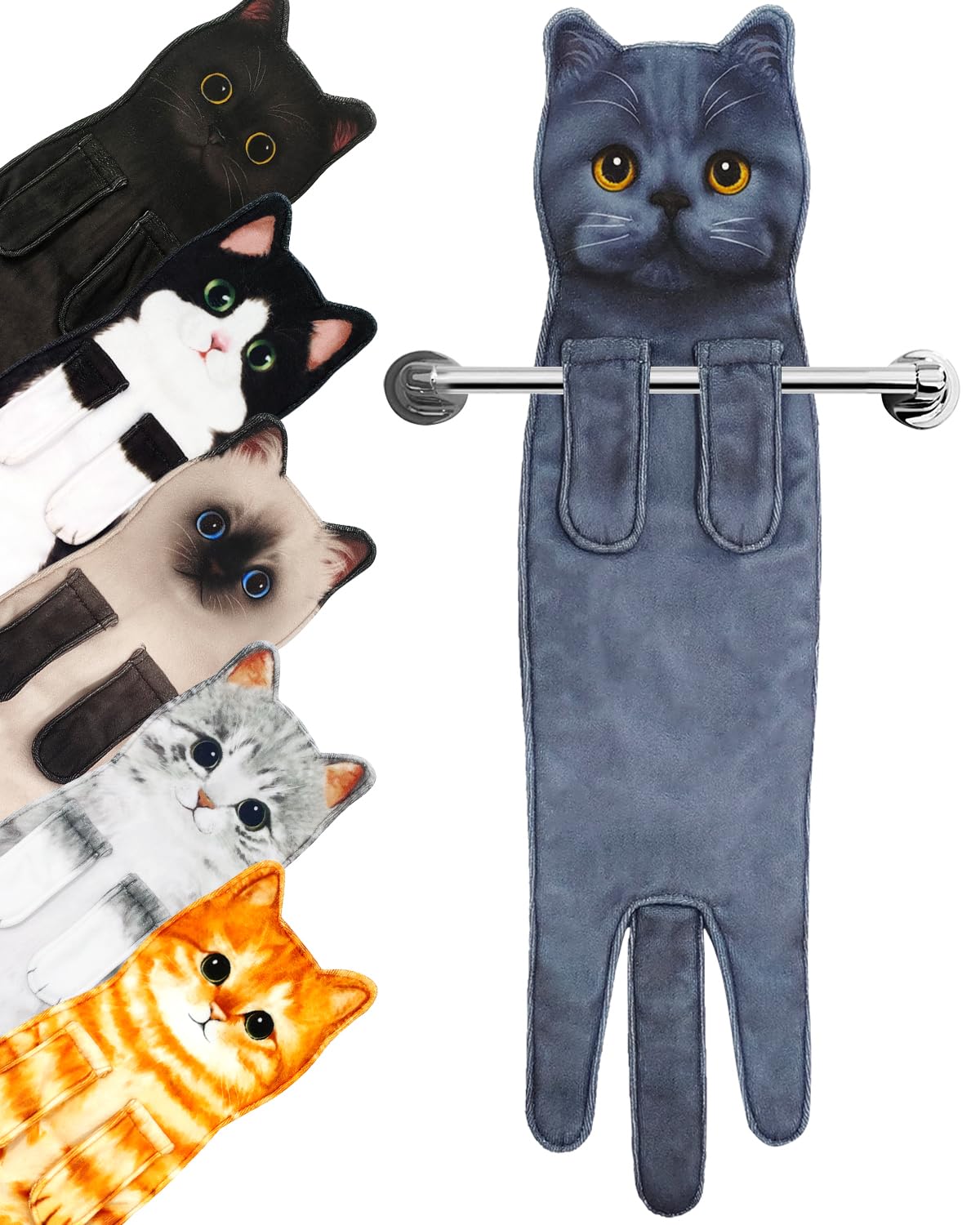 PAT JUUMG Funny Cat Hand Towel | Absorbent Hanging Kitchen & Bathroom Decor