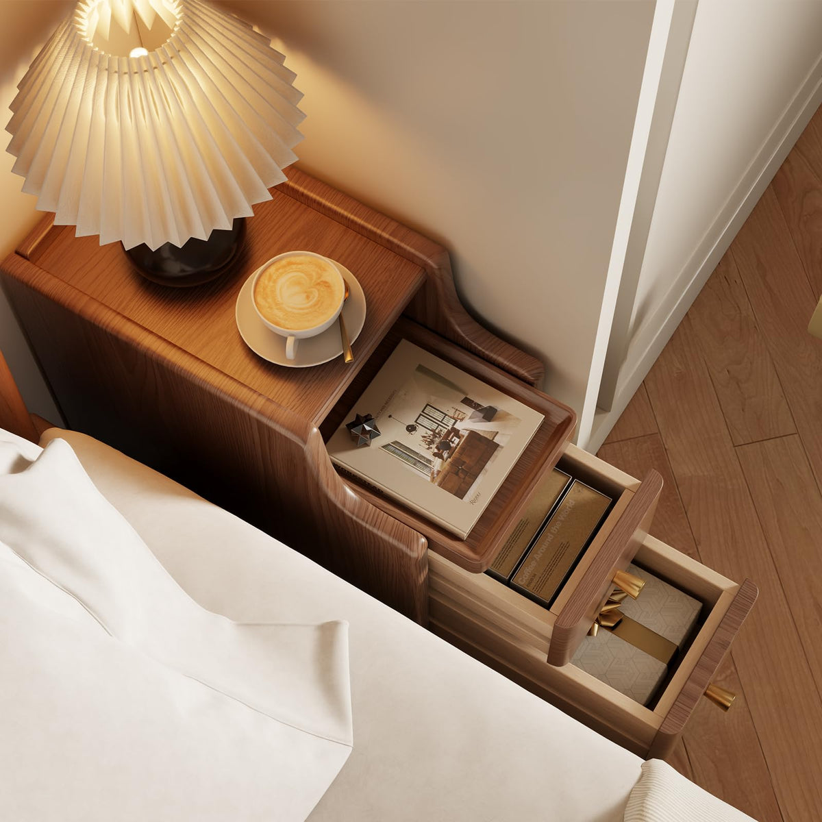 AQIMUELE Small Bedside Table, Narrow Bedside Cabinet with 2 Drawers, Slim Bedside Table for Bedroom, 20cm Walnut - image 3