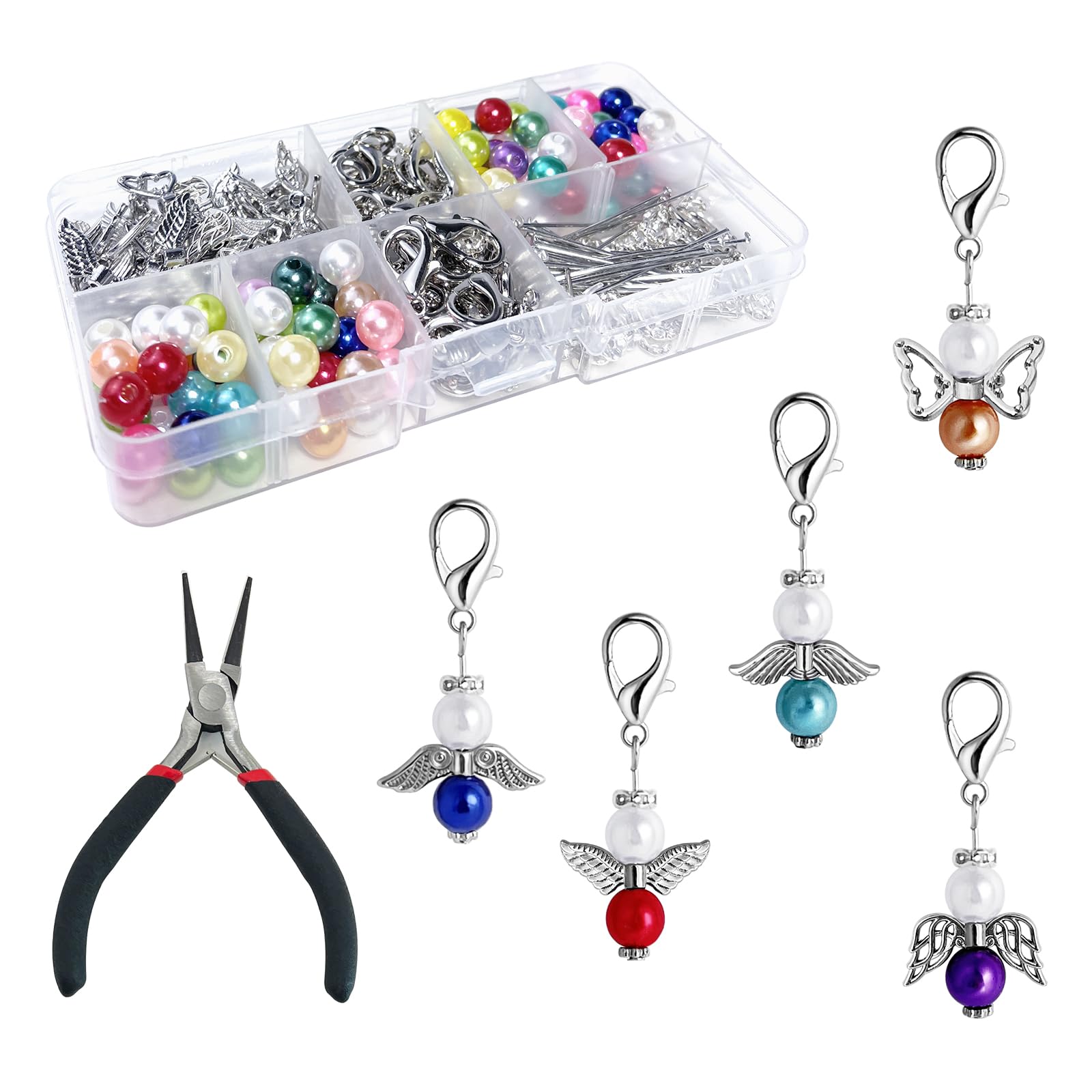LUBOXIN 50 Pcs Guardian Angel Keyring Making Kit | DIY Pearl Craft Set